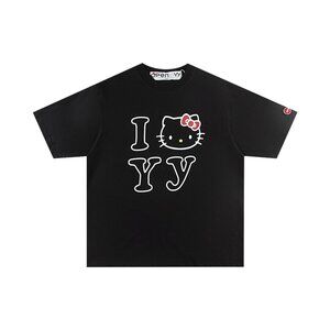Openyy Kitty Cat Letter Print Loose Short Sleeves
